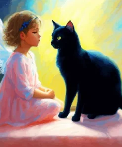 fairy and black cat Diamond Paintings