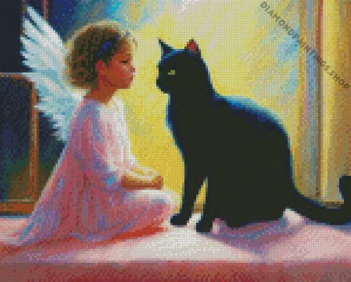 fairy and black cat Diamond Paintings
