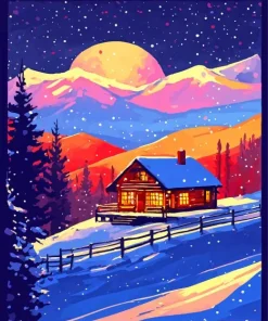 farmhouse in the snow poster Diamond Dotz