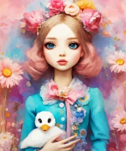 girl and female duck art Diamond Paintings