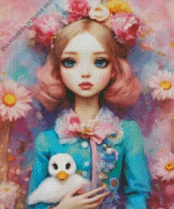 girl and female duck art Diamond Paintings
