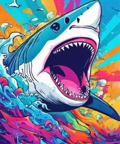 great white shark art Diamond With Numbers