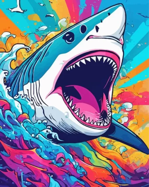 great white shark art Diamond With Numbers