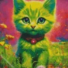 green cat and flowers Diamond Paintings