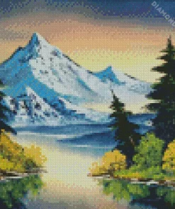 grey mountain bob ross Diamond With Numbers