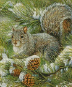 grey squirrel animal art Diamond With Numbers