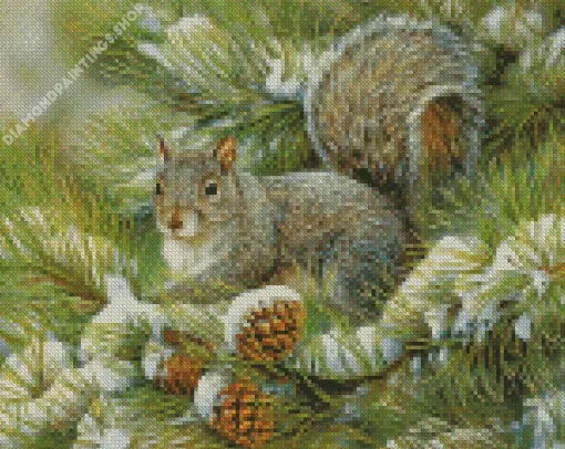 grey squirrel animal art Diamond With Numbers