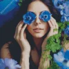 lady face and blue flowers Diamond With Numbers