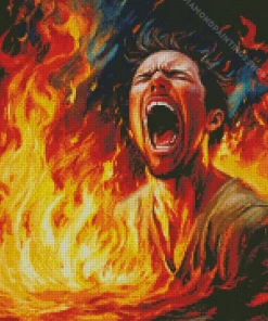 man screaming inside flames Diamond Paintings