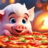 pig eating pizza Diamond Paintings