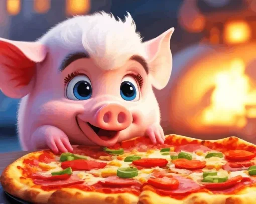 pig eating pizza Diamond Paintings