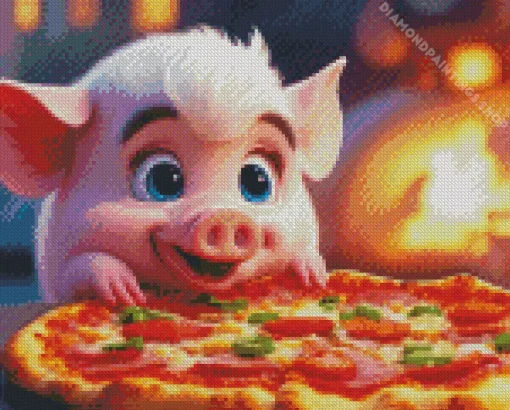 pig eating pizza Diamond Paintings