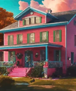 pink and blue house Diamond With Numbers