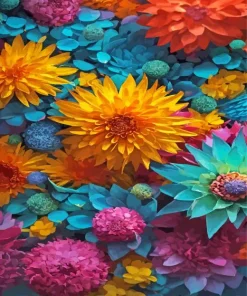 pink blue and yellow flowers Diamond With Numbers