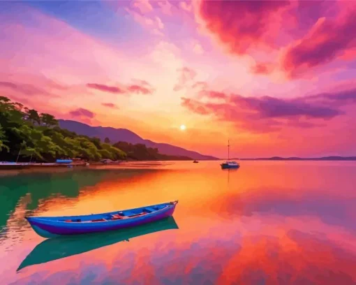 sunset boat Diamond With Numbers