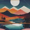 aesthetic fall lake scenery Diamond With Numbers