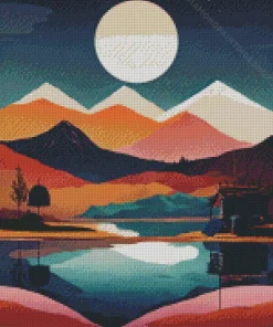 aesthetic fall lake scenery Diamond With Numbers