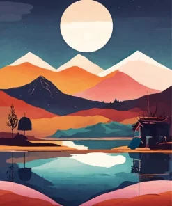 aesthetic fall lake scenery Diamond With Numbers