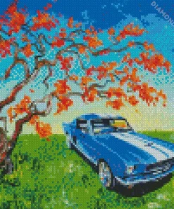 Blue 60s Mustang Car Diamond Painting