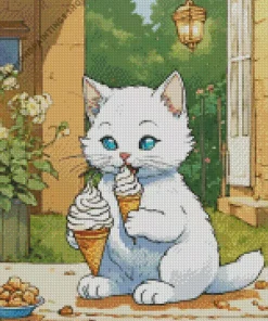 cat eating ice cream Diamond Paints