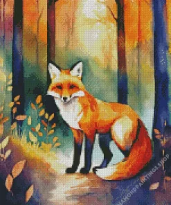 cute fall fox animal Diamond With Numbers