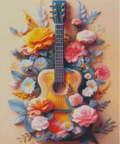 cute floral guitar Diamond Paintings