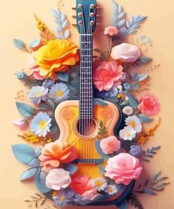 cute floral guitar Diamond Paintings