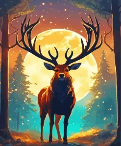 full moon deer art Diamond Paintings