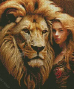 girl hugging lion Diamond Paints
