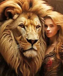 girl hugging lion Diamond Paints