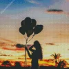 girl with balloon silhouette Diamond Paints