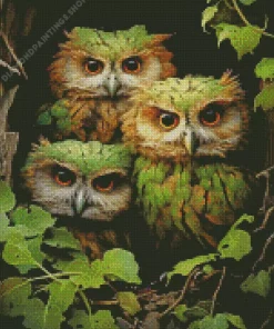 green group of owls Diamond Paintings