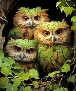 green group of owls Diamond Paintings
