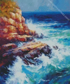 waves crashing on rocks Diamond Paints