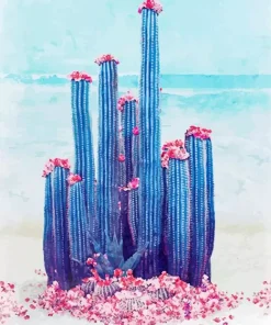 Floral Blue Cactus Diamond Painting