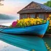 Flowers In Blue Boat Diamond Painting