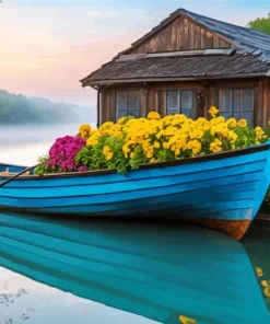 Flowers In Blue Boat Diamond Painting