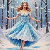 Girl Wearing Blue Dress In Snow Diamond Painting