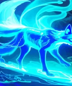 Neon Blue Kitsune Diamond Painting