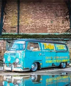Old Blue Mini Van Diamond Painting