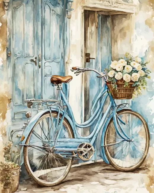 Vintage Blue Bike Diamond By Numbers Vintage Blue Bike Diamond Painting