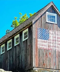 Barn With American Flag Diamond Painting