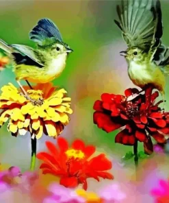Birds On Flowers Diamond Painting