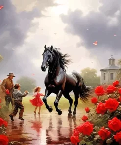 Black Horse With Roses Diamond Painting
