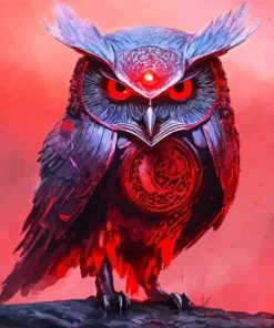 Black Owl With Red Eyes Diamond Painting