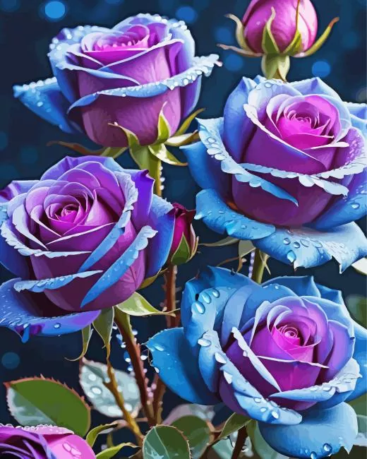 blue and purple roses Diamond Paintings