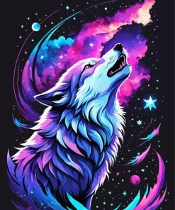 Blue And Purple Wolf Art Diamond Painting