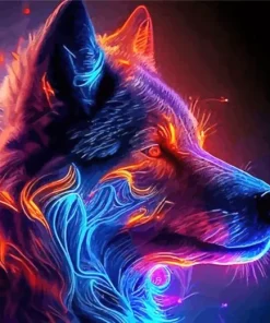 Blue And Red Fire Wolf Diamond Painting