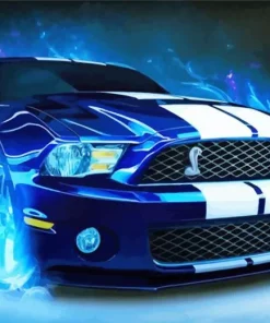 Blue And White Mustang Sport Car Diamond Painting