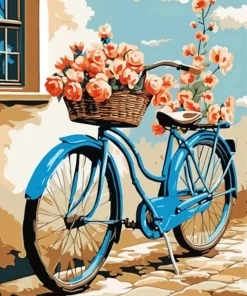 Blue Bike And Flowers Diamond Painting